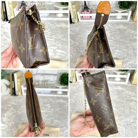 Louis Vuitton Monogram Cosmetic Pouch 15 Wristlet Clutch with chain NICE! Gift! - Picture 4 of 8